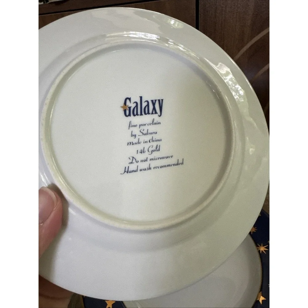 Sakura Galaxy Salad Plate 14K Gold Stars Blue Trim China Holiday Table VTG (4)